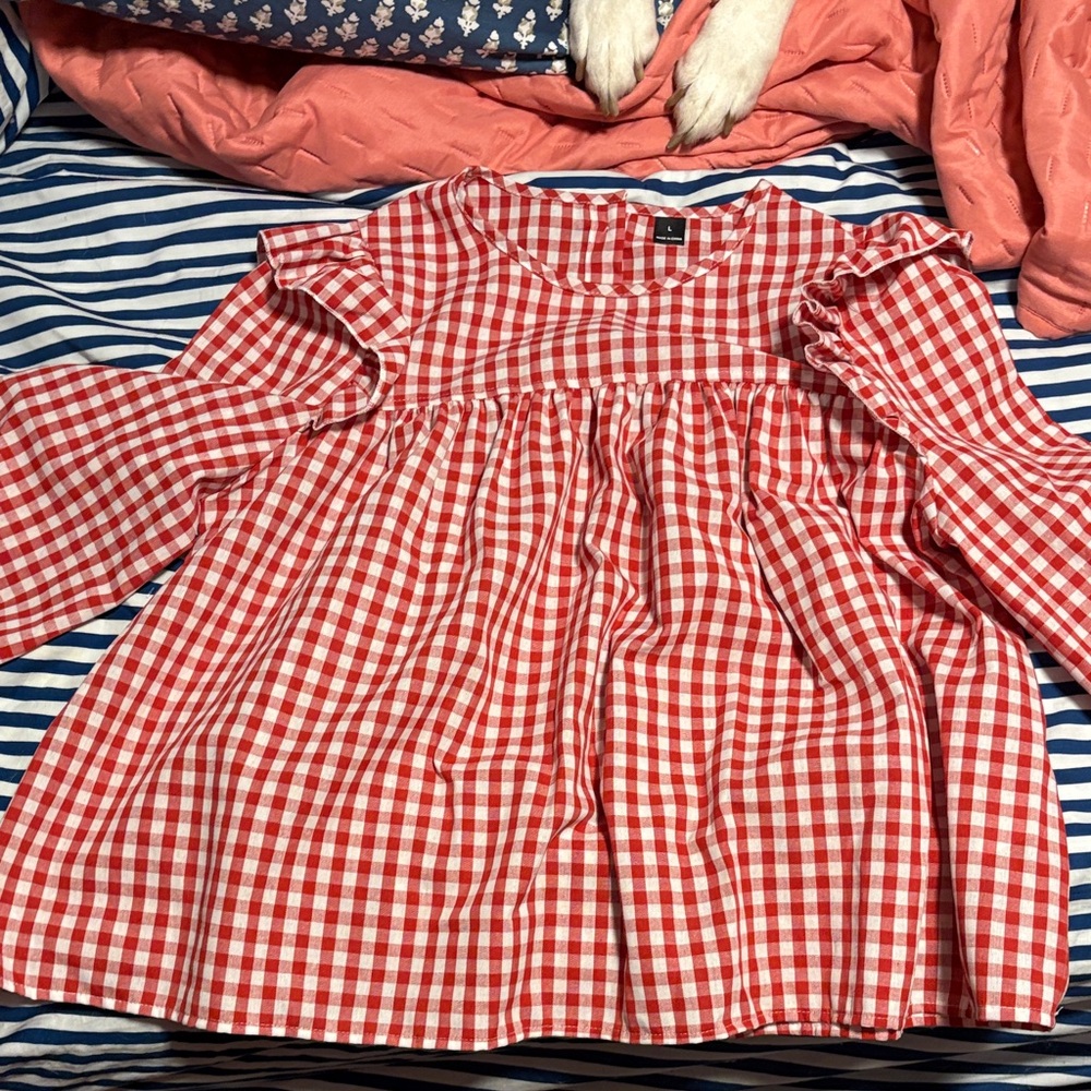 SHEIN Red and White Gingham Blouse
